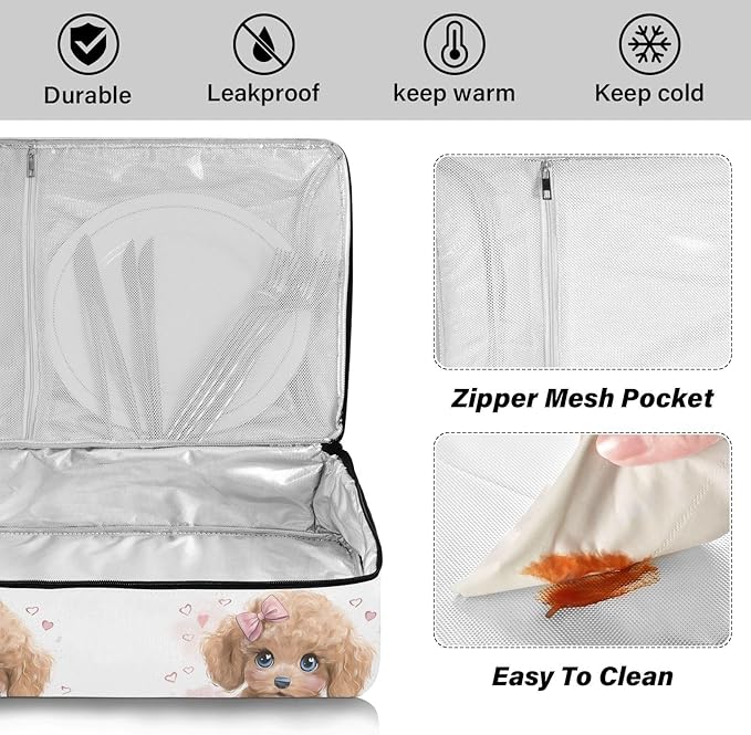 Casserole Carrier Beautiful Cute DogInsulated Casserole Carrier for Hot or Cold Food Thermal Lunch Tote for Potluck Parties Picnic Beach Fits 9 x 13 Inches Baking Dish