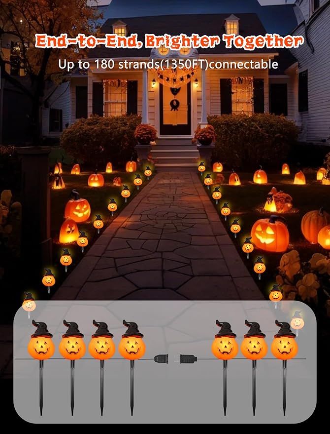Halloween Pumpkin Pathway Lights Outdoor 4PCS Jack O Lantern Pumpkin Light with StakeOutdoor LED Walkway Lights Lights for Halloween Driveway Garden Yard Lawn Lights Decor