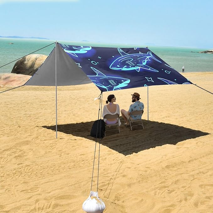 Cute Sharks Camping Sun Shelter Beach Tent Portable Beach Sun Shade Outdoor Canopy for Camping Trips Fishing Picnic