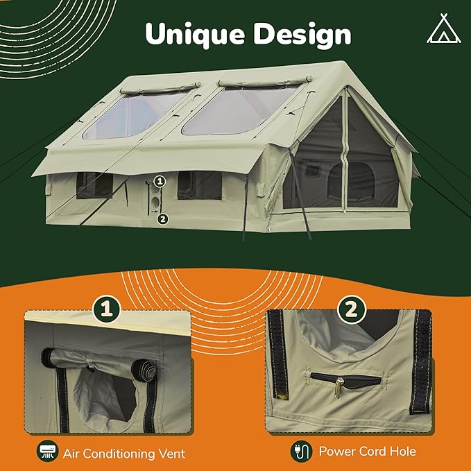 2026 Upgraded Inflatable Tents for Camping 6-8 Person Blow Up Tent with TPU Skylight Mesh Windows Stove Jack &amp Pump Easy Setup 4 Season Large Inflatable Tent Waterproof &amp Windproof