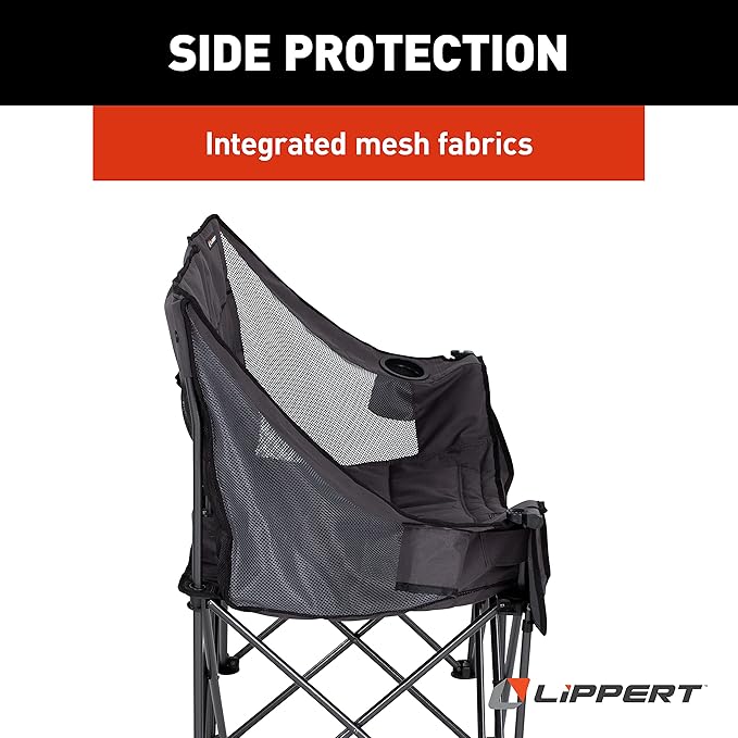 Lippert Campfire Folding Loveseat with 500-lb. Weight Capacity Carry Bag Durable Mesh Fabrics High-Loft Cushioning Storage Pocket Dual Cupholders Stemmed Wine Glass Holder (Grey) - 2021000206
