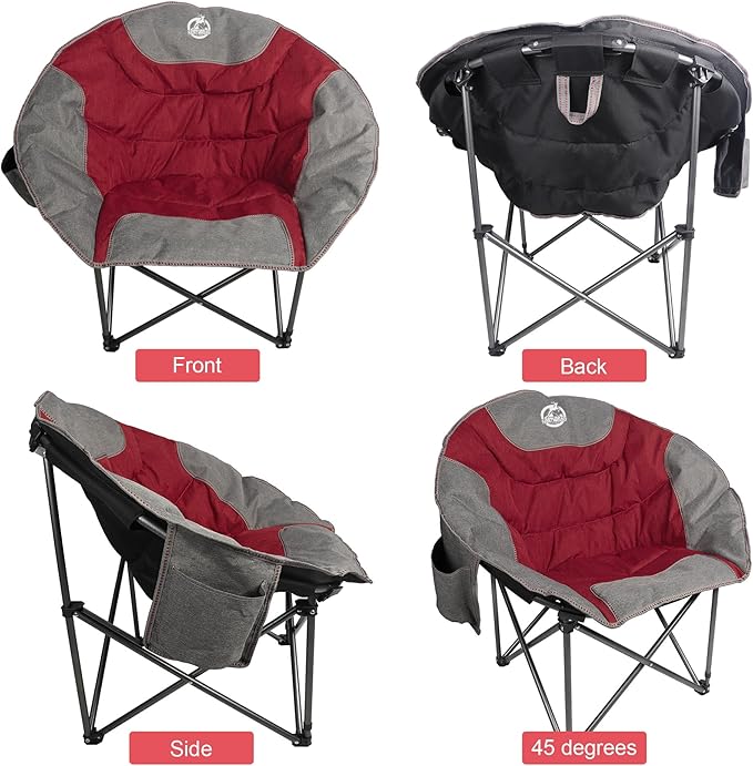Northroad Folding Compact Camping Moon Chair Outdoor Padded Saucer Round Chair w/Cup Holder Supports up to 300 lbs for Beach Hiking Fishing Picnic LawnRed