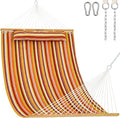Lazy Daze Hammocks 12 FT Quilted Fabric Double Hammock with Spreader Bars and Detachable Pillow 450lbs Weight Capacity Vivid Stripe