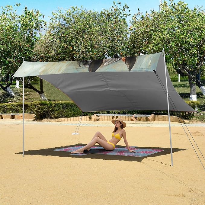 Oil Painting Horse Beach Tent Sun Shelter 9.2' x 10.5' Beach Canopy with 4 Sandbags 4 Stability Poles Sand Shovels - Tent Canopy for Beach Camping Fishing Picnics