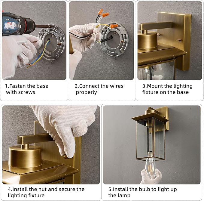 Brass Outdoor Wall Light Fixtures Exterior Waterproof Lanterns Porch Wall-Mounted Lights with E26 Socket and Glass Shade – Modern Rustproof Wall Sconces for Yard Front Door &amp Entryway.2-Pack