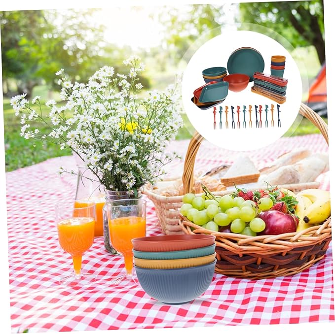 Food-grade Straw Cutlery Dinnerware for Patio Outdoor Plates Camping Dishes Compact Storage Box for Outdoor Meals
