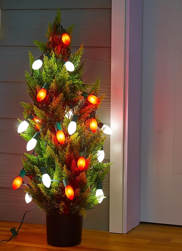 C9 LED Christmas Lights Outdoor 50 Feet String with 50 Shatterproof Matte Bulbs Connectable Waterproof Tree Lights for Holiday Roofline Backyard Garden Decor Red &amp Pure White