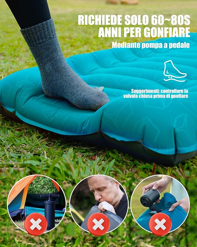 AKSOUL Sleeping Pad Ultra-Thick - Inflatable Sleep Mat Lightweight &amp Compact 4.72 in Air Mattress with Pillow Self-Inflating with Built-in Foot Pump for Traveling Hiking Camping (Blue)