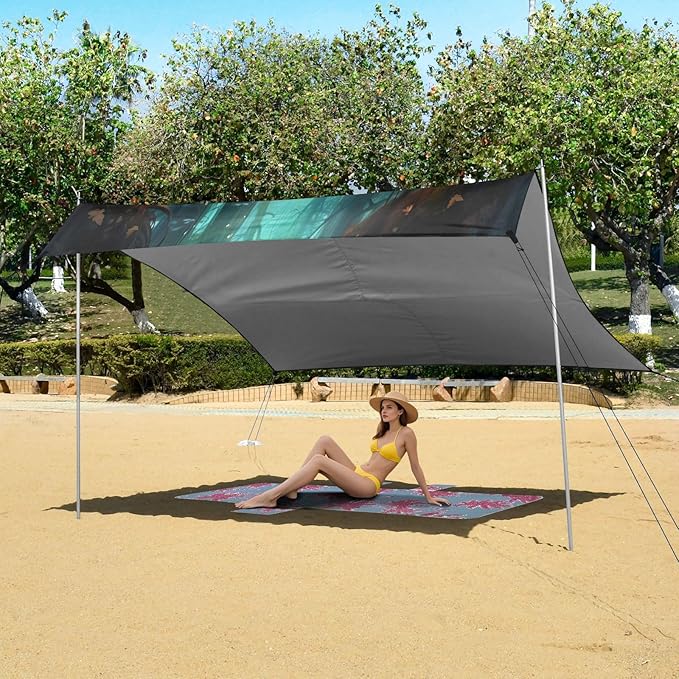 Fairy Fantasy Forest Beach Tent Sun Shelter 9.2' x 10.5' Beach Canopy with 4 Sandbags 4 Stability Poles Sand Shovels - Tent Canopy for Beach Camping Fishing Picnics