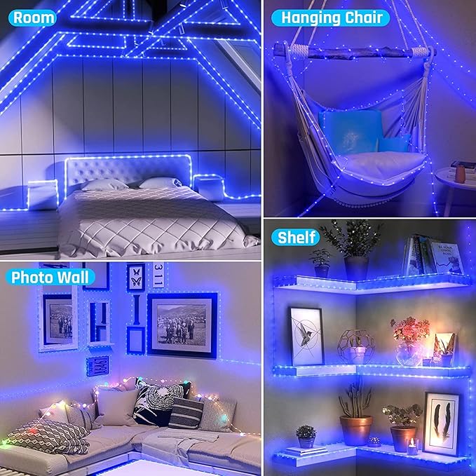 New Upgraded Solar Rope Lights Outdoor Waterproof 19 Modes 300 LED 105ft Solar String Lights with Remote Timing Dimmable Tube Light for Outside Pool Tree Patio Yard Christmas Decoration (300LED-Blue)