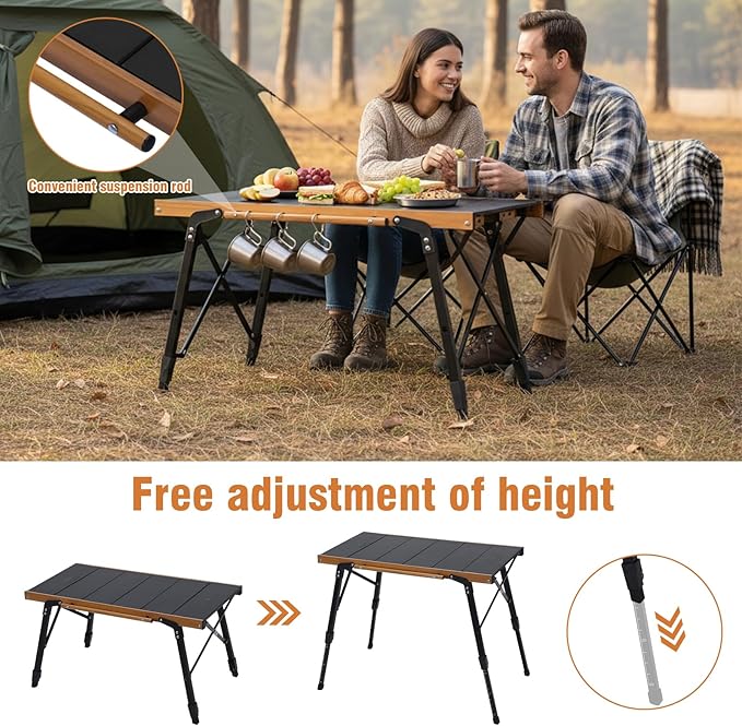 Folding IGT Camping Table with Carry Bag Portable Outdoor IGT Cook System Ultralight Height Adjustable Aluminum Camp Table for Outdoor Barbecue Cooking Travel Picnic