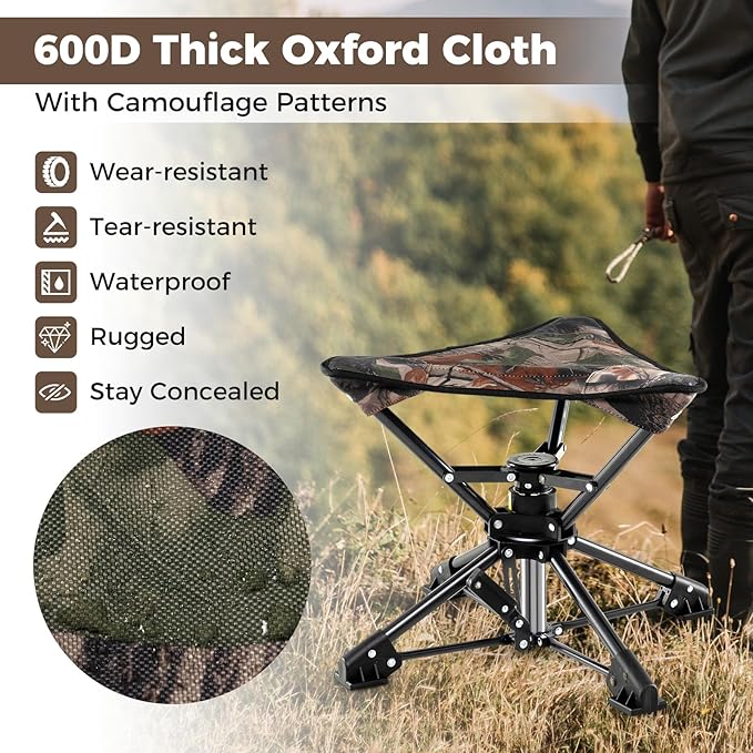 GYMAX 360° Swivel Camping Stool Portable Folding Stool Seat with Carry Bag Collapsible &amp Lightweight for Outdoor Fishing Backpacking Hunting Hiking Travel