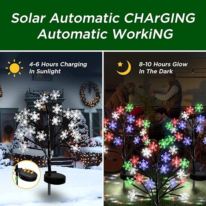 Multicolor Snowflakes Solar Pathway Lights for Christmas Decorations Outdoor - 2PACK 40LED Garden Stake Lights Waterproof Outdoor Snowflakes Solar Christmas Lights for Garden Yard Patio Xmas Decor