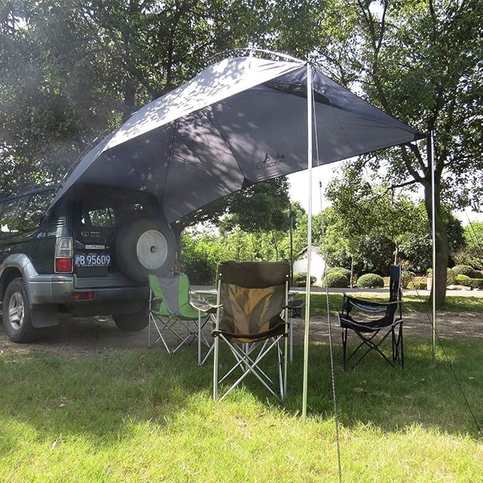 PlayDo Waterproof Teardrop Trailer Awning Portable Car SUV Awning Tent Sun Shelter Canopy for Camping 4 Persons (Blue)