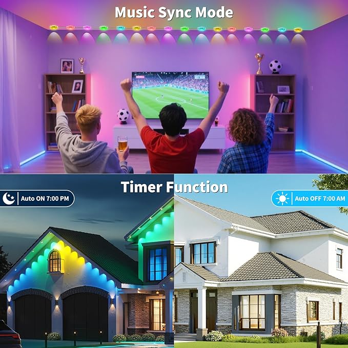XINKAITE 400FT Permanent Outdoor Lights with 200 LEDs - Smart RGB+IC with 16 Million Colors IP67 Waterproof App &amp Remote Control Hundreds of Modes for Holidays Christmas &amp Home(2 Rolls 200