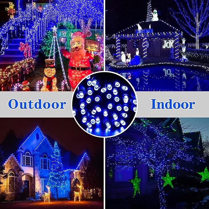 50ft 100 Counts Blue LED Outdoor Christmas Lights - Commercial Grade Waterproof Green Wire Xmas Lights IP65 UL