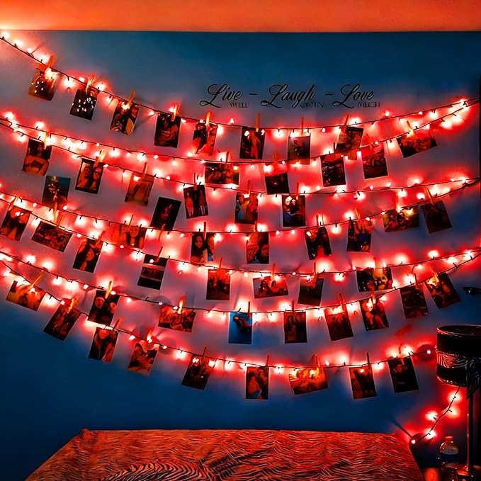 YEGUO Valentine’s Day String Lights Battery Operated 2 Pack Each 33ft 100 LED Red Christmas Lights Outdoor Waterproof Green Wire Fairy Light Indoor with Remote