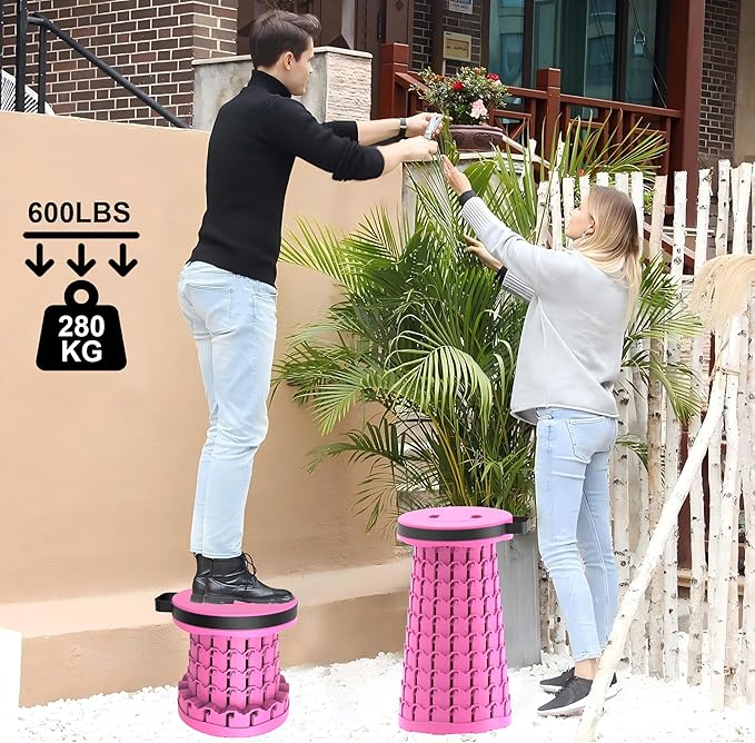 ALEVMOOM Upgraded Collapsible Stool with Cushion &amp Bag 18 H Portable Retractable Telescoping Folding Stool for Adults Lightweight But Sturdy Capacity 600 lbs for Camping Fishing Hiking Travel