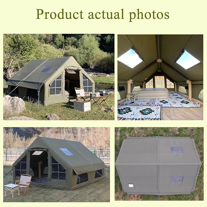 Large Luxury Inflatable Camping Tent Technology Cotton Canvas Tent for 4-6-8-10-12 People | Breathable and Waterproof Tent with Skylight and Stove Jack Suitable for Family Camping of 12 ㎡