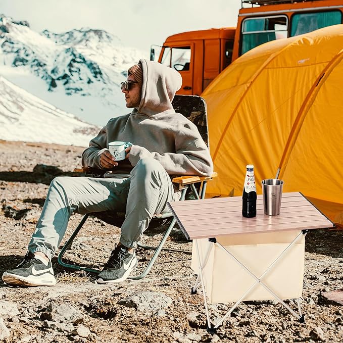 Portable Camping Table Folding Beach Table Ultralight Aluminum Camp Table with Storage Bag for Beach Hiking Backpacking Fishing Picnic Small Size