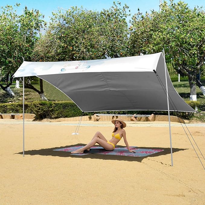 ALAZA Cartoon Mermaid Watercolor Beach Tent Sun Shelter UPF50+ Protection Beach Shade Canopy w/ 4 Sandbags for Outdoor Camping Fishing Backyard Fun Picnic 10x9 ft