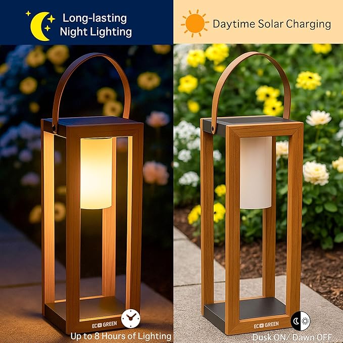 EcoGreen Solar Lantern with Handle for Outdoor Lighting – 7.87x22.83 in Waterproof Solar Light Warm White 8H Auto-On Portable for Patio Yard Pathway Camping &amp Porch (Single Pack)