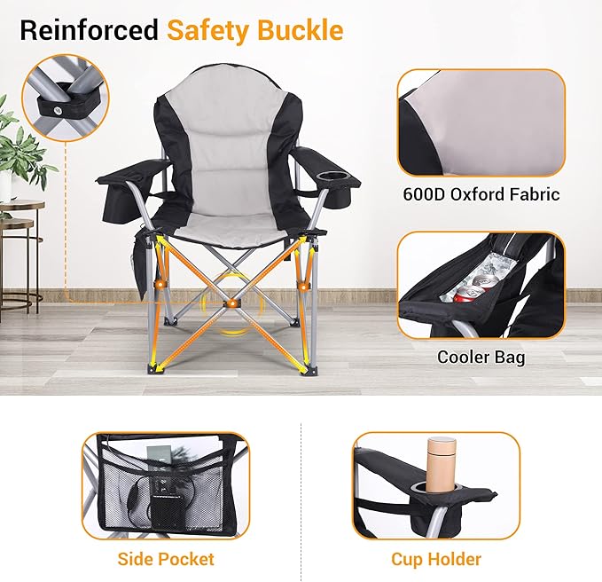 Camping Chair Folding Chair Outdoor Heated Chairs Heated Camping Chairs Adjustable Chair Back with 12V 10000mAh Battery Carry Bag Cooler Bag Cup Holder and Zippered Holder (Set of 2)