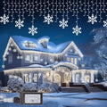 Minetom Snowflake Icicle Lights Outdoor 20FT 200 LED Icicle Christmas Lights with Timer 24 Drops 8 Modes Waterproof Christmas Light for Outdoor Outside Holiday Decoration Pure White