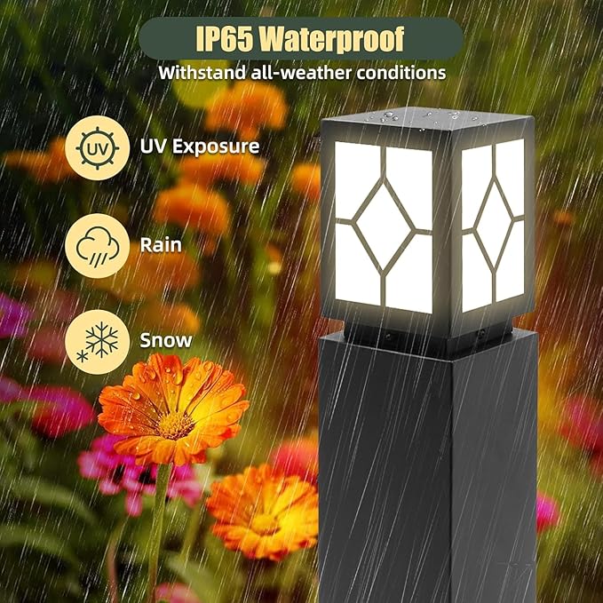 Landscape Path Lights 24 IP65 Waterproof Bollard Lights Heavy Duty Steel Stable Widened Base E27 Lamp Holder Modern Outdoor Path Lights Bollard for Lawn Patio Courtyard Driveway Lozenge 1pack