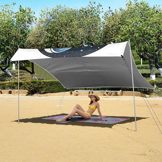 ALAZA Astronaut Dinosaur Dino Space Beach Tent Sun Shelter UPF50+ Protection Beach Shade Canopy w/ 4 Sandbags for Outdoor Camping Fishing Backyard Fun Picnic 10x9 ft