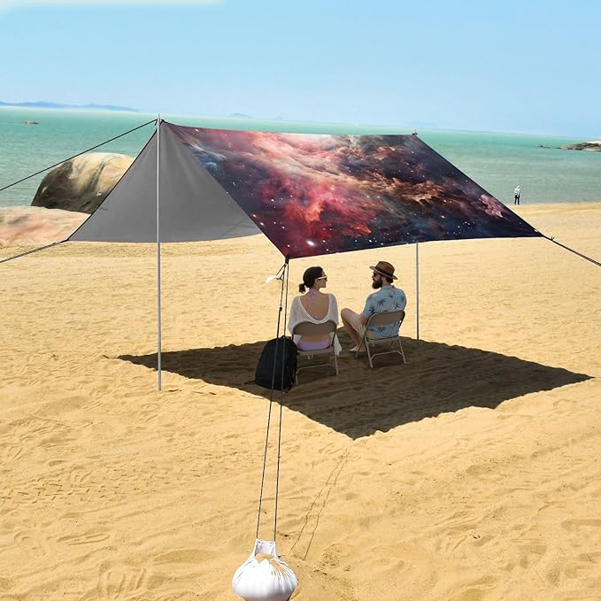 Beach Tent Sun Shelter Red Clouds Space Lightweight &amp Easy Setup Beach Shade Canopy for Camping Fishing