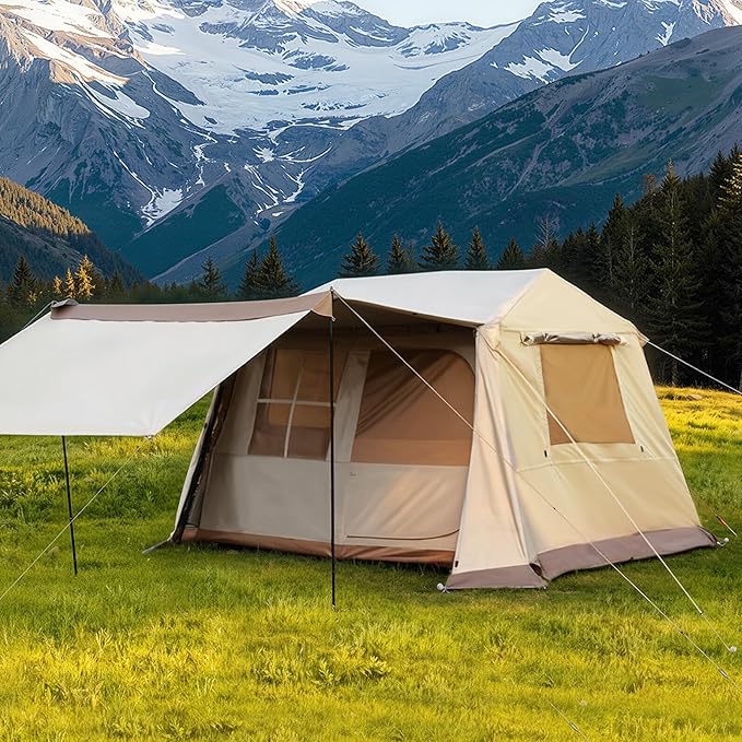 YOLENY Instant Tent 4 Person Camping Tent with Vestibule &amp Rainfly 150D Blackout Cabin Tent UPF 12500 137.7 FT² Activity SpaceWindproof Waterproof