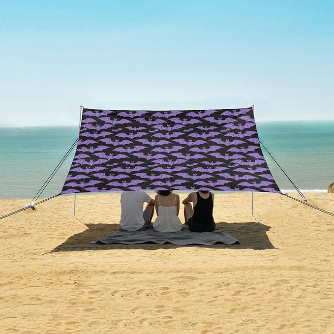 Camping Sun Shelters Halloween Purple Bat Beach Canopy 126 * 110.2in