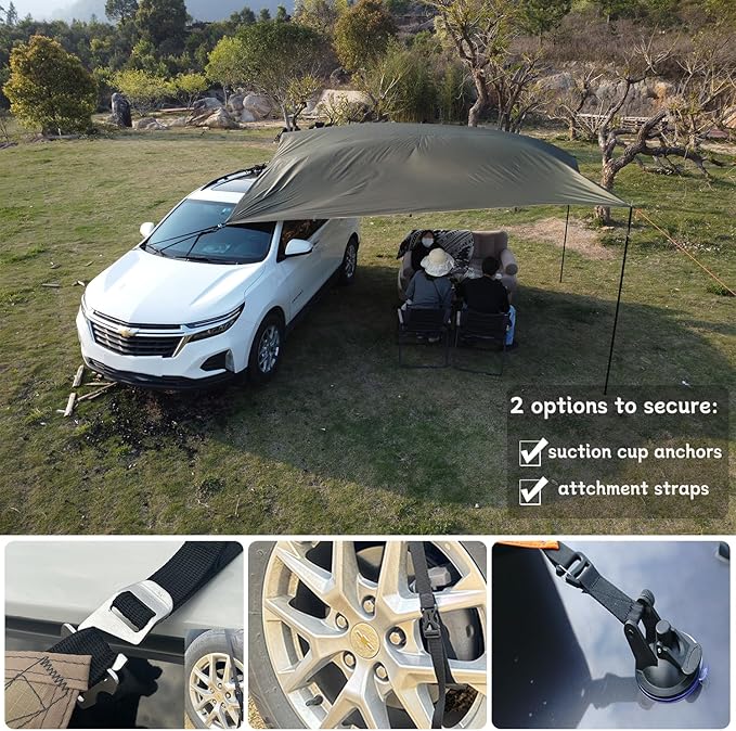 Car Awning Camping SUV Sun Shelter Waterproof Universal Tent Canopy Anti-UV for Van Campervan Caravan Truck Vehicle (Olive Green 118X118)