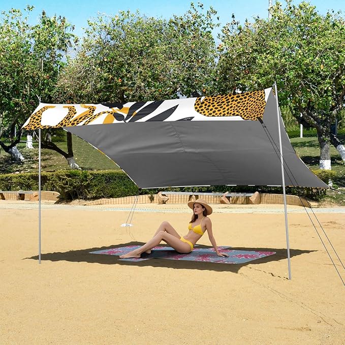 Leopards Camping Sun Shelter Beach Tent Portable Beach Sun Shade Outdoor Canopy for Camping Trips Fishing Picnic