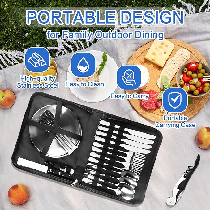 Camping Dishes Set Camping Plates and Utensils with Camp Organizer Camping Dinnerware