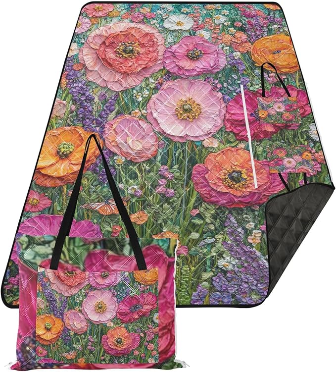 KLL Multi-flowers Waterproof Outdoor picnic mat XXL Picnic Camping Floor Mat for Grass Picnic Items cobija de picnic