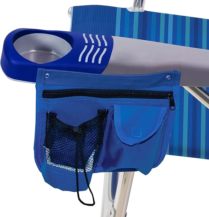 Tommy Bahama Set of 2 Highboy 4 Position Beach Chairs 15 Inch Seat Height with Cupholder Side Storage Pouch and Mobile Phone Holder
