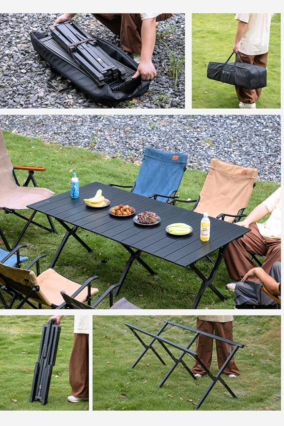 CAMPINGMOON Large Roll-Up Table L 63'' x W 31.5'' x H 24'' Aluminum Folding Portable Camping Outdoor Track Style Design Table BKT-160
