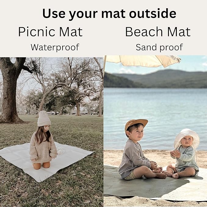 Uniklook Vegan Leather Reversible Multipurpose Paly mat Kids Infant Picnic Blanket - Waterproof Baby Splat mat for High Chair Sand Proof Beach Blanket Indoor Outdoor (Hunter Tan)