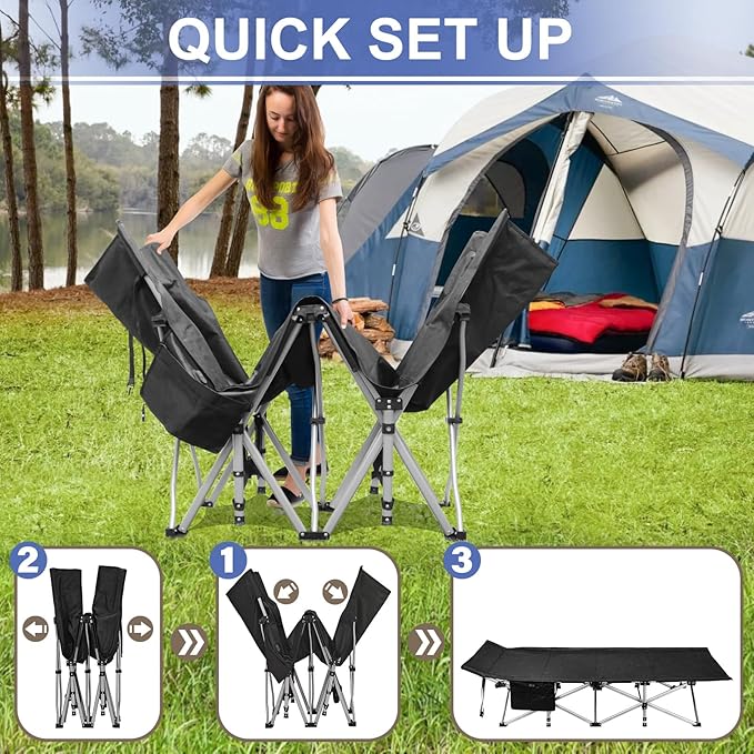 BESTHLS Heated Camping Cot for Adult 600D Oxford Portable Sturdy Sleeping Cot with Carry Bag Portable Cots for for Home Office Nap Beach Travel Black