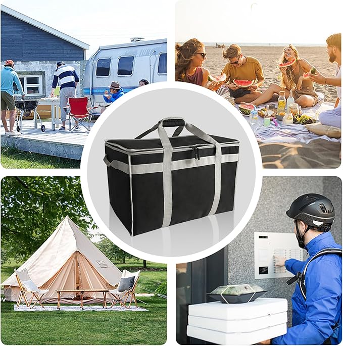 D&ampONEHOS XXXL Insulated Food Delivery Bag with Side Handles Insulated Grocery Bag for HOT/COLD Food Reusable Fit for Uber Eats Doordash Camping Picnics Garden Parties (23”x14”x15”)
