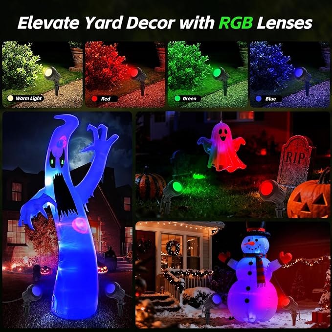 Spotlight Outdoor – 120V Plug-in 2700K Warm White LED Landscape Spot Lights with RGB 3 Lenses for Yard Garden Lawn&ampTree Decor IP67 Waterproof Perfect for Holidays&ampEveryday (4 Pack Green)