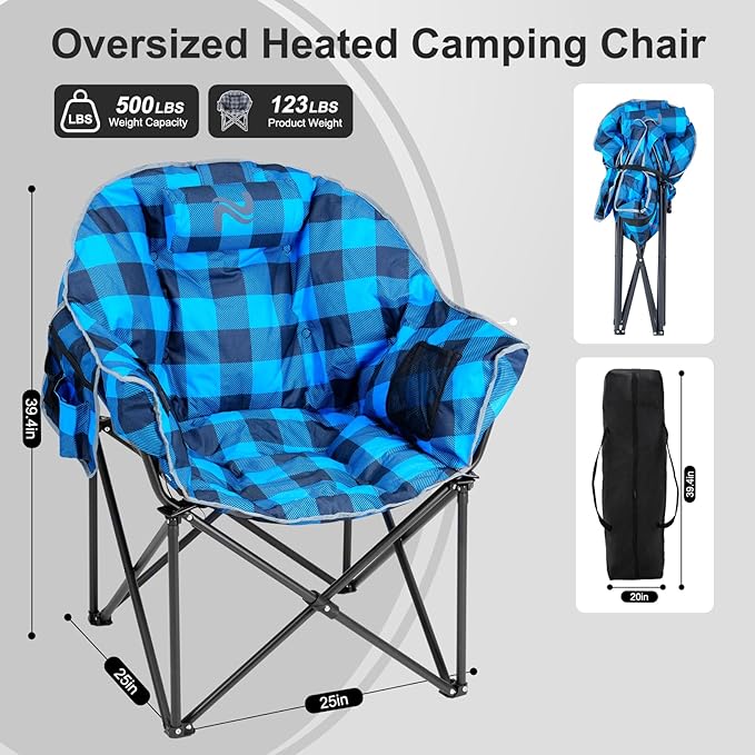 ABORON Oversized Heated Camping Chair Portable Folding Recliner with 3 Heat Settings Heavy-Duty Fully Padded Chair Supports Up to 500 lbs Ideal for Outdoor Adventures