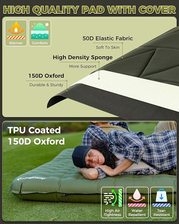 KingCamp Gorgeous Double 6.7 Camping Mattress with Washable Foam Cover Extra-Thick Full Size Inflable Mattress with Pump Sack Portable Double Mattress for Camp Outdoor Tent Car &amp Guest
