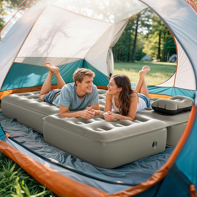 GOOBED Inflatable SUV Camping Mattress with Pump &amp Accessories 10-Inch Thick Air Bed with Pillows Storage Bag &amp Patch Kit Fits 4Runner Jeep and Most Midsize to Large SUVs (Gray)