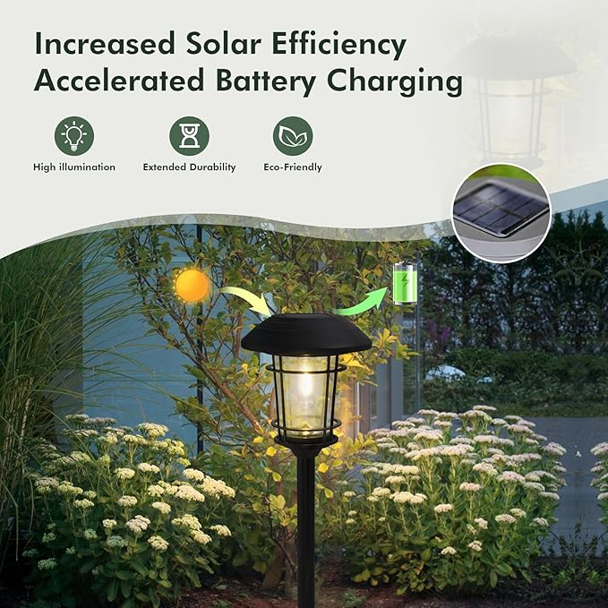 Grand patio Solar Outdoor Lights 10 Pack Glass Light Metal Pathway Light Waterproof Landscape Lighting Automatic Dusk and Dawn Sensor (Slate Gray)