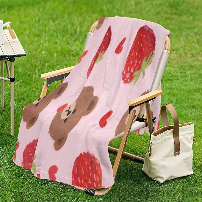Throw Blanket Soft Cute Cartoon Brown Bear Strawberry Teen Girl Throw Blanket 50'' x 70''
