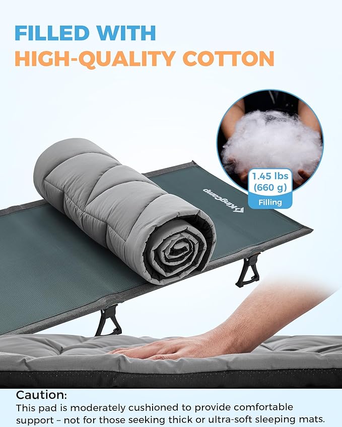 KingCamp Cot Mattress Pad Portable Lightweight Cot Mattress Non-Slip Camping Mat Soft Comfortable Non-Slip Cot Pad for Camp RV Bunk
