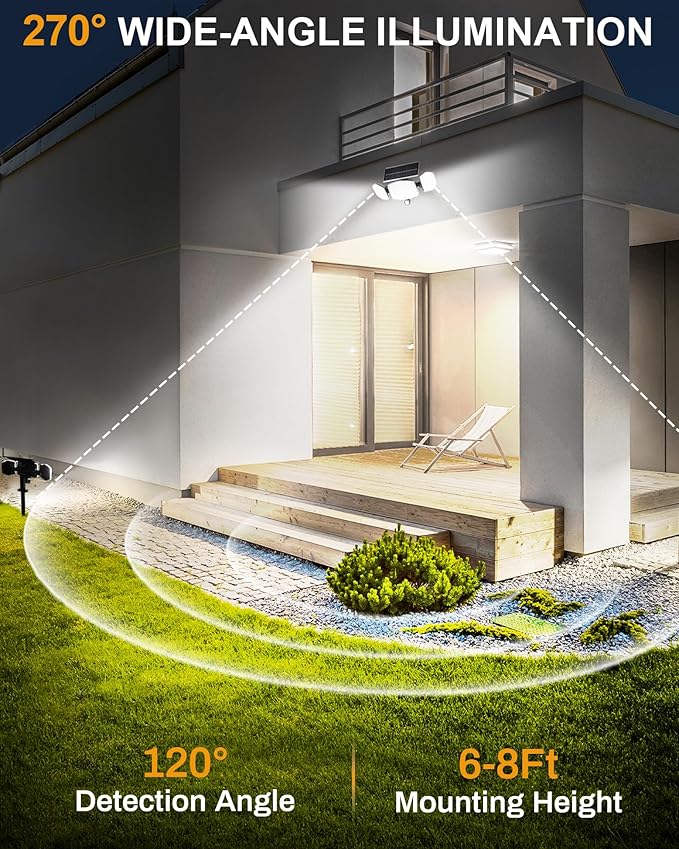 Solar Motion Sensor Outdoor Lights with Stakes In-Ground or Wall Mount 270° Wide Angle Illumination 208 LED Solar Powered Security Flood Lights IP65 Waterproof 2 Pack